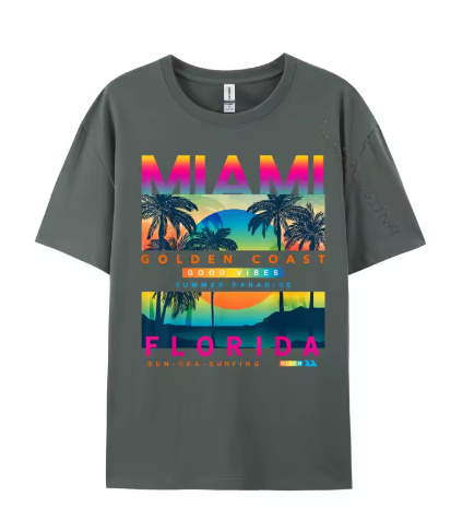 Miami Golden Coast Florida — T-Shirt Gris Foncé