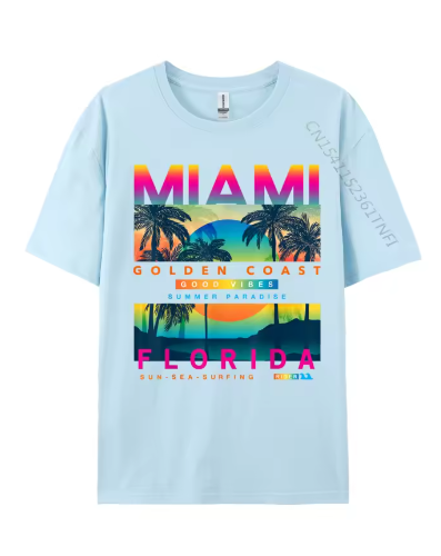 Miami Golden Coast Florida — T-Shirt Bleu Ciel