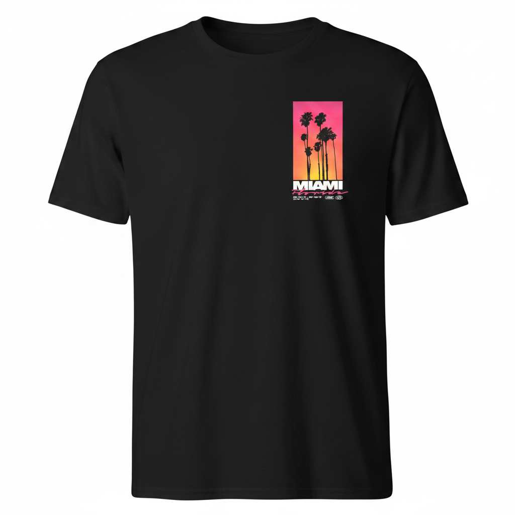 T-Shirt Noir Premium Homme Femme Palm District Miami Devant