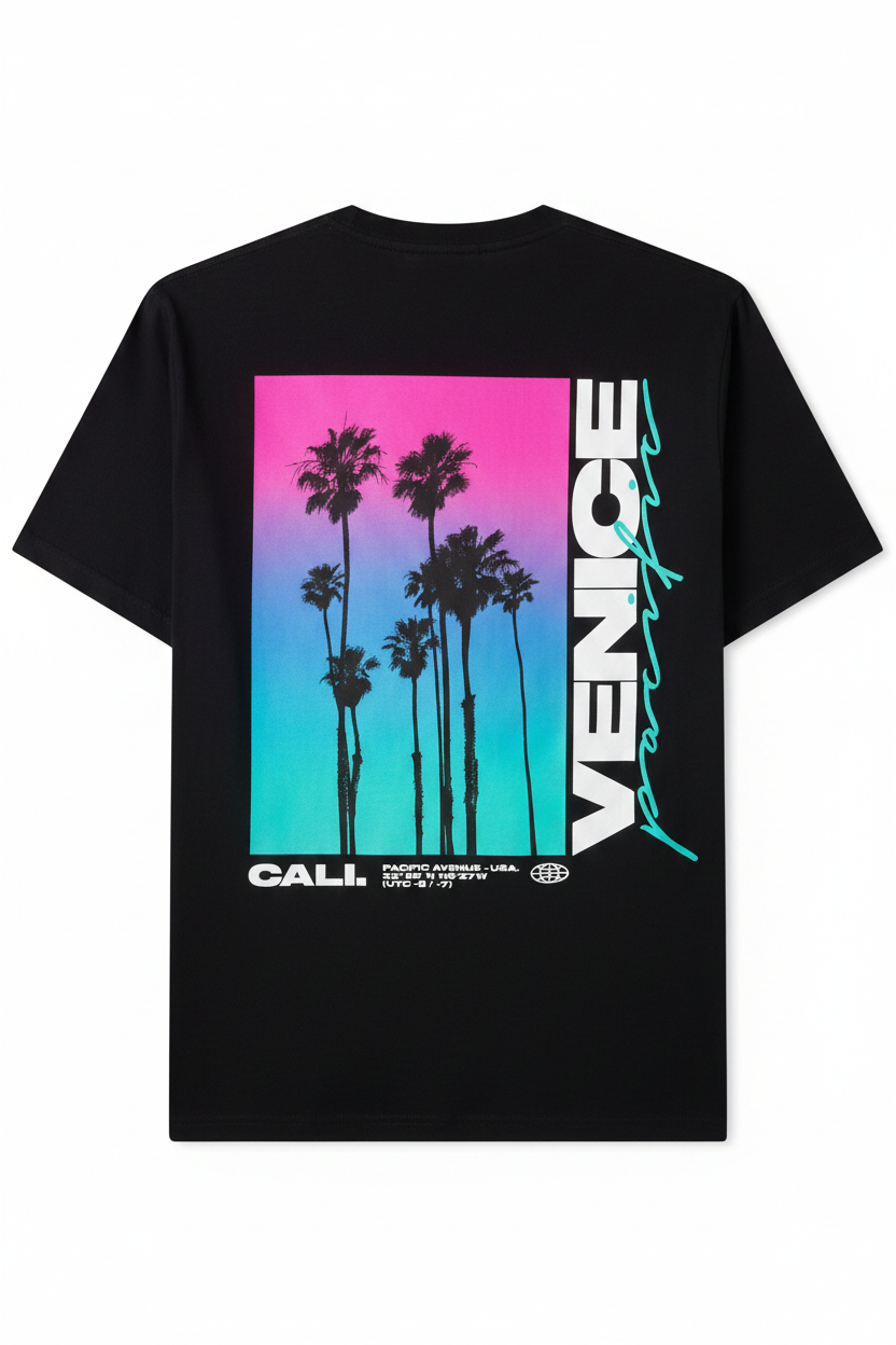 T-Shirt Noir Miami Cali Venice Pacific Palm District Dos