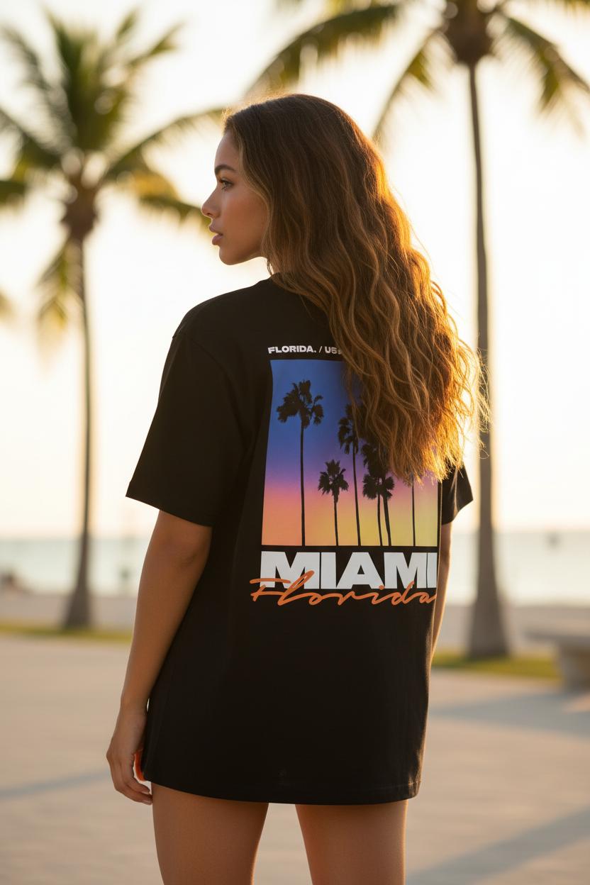 Femme dos - T-shirt Miami Noir Florida
