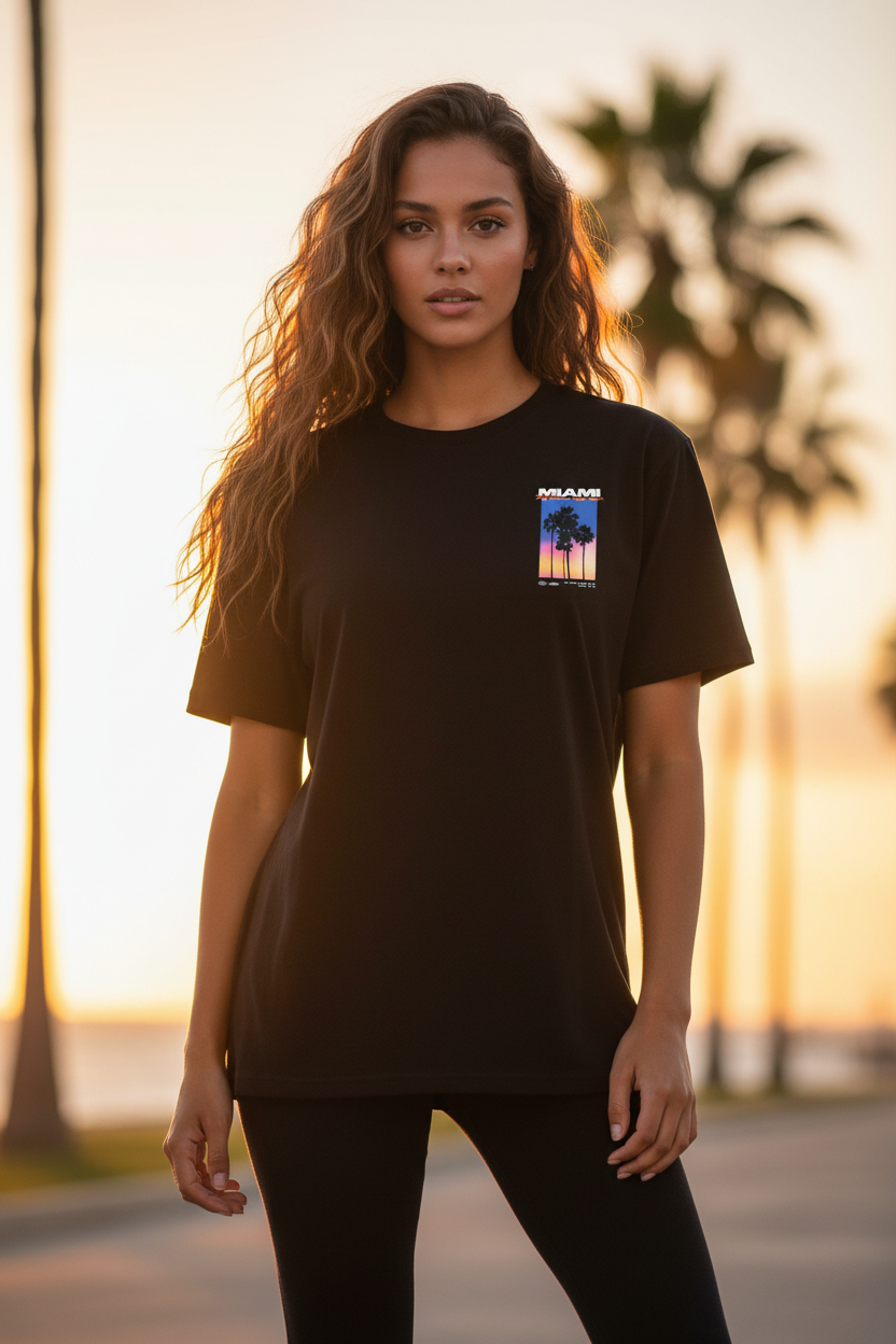 Femme face - T-shirt Miami Noir Florida