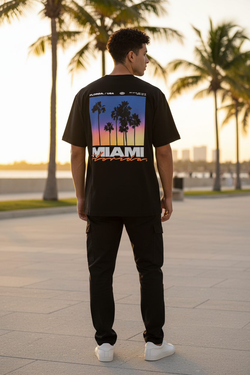 Homme dos - T-shirt Miami Noir Florida