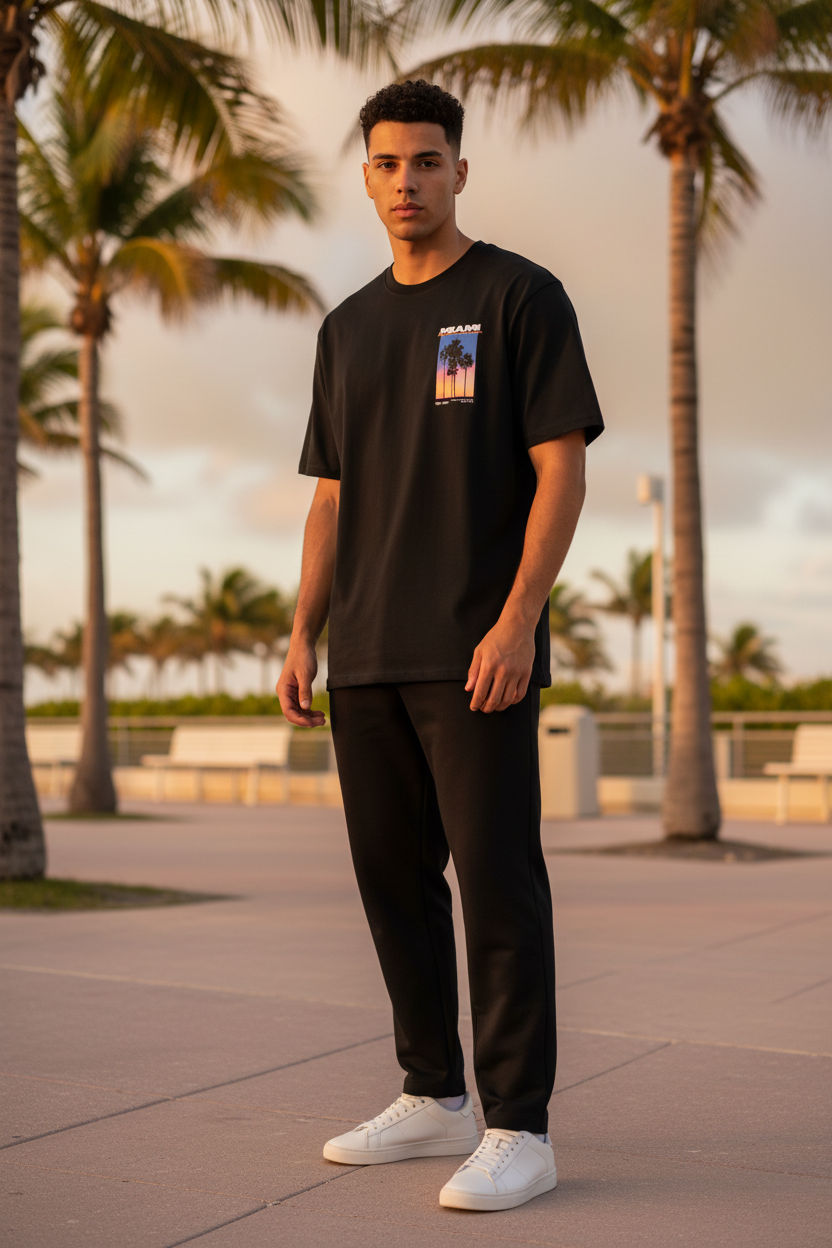 Homme face - T-shirt Miami Noir Florida