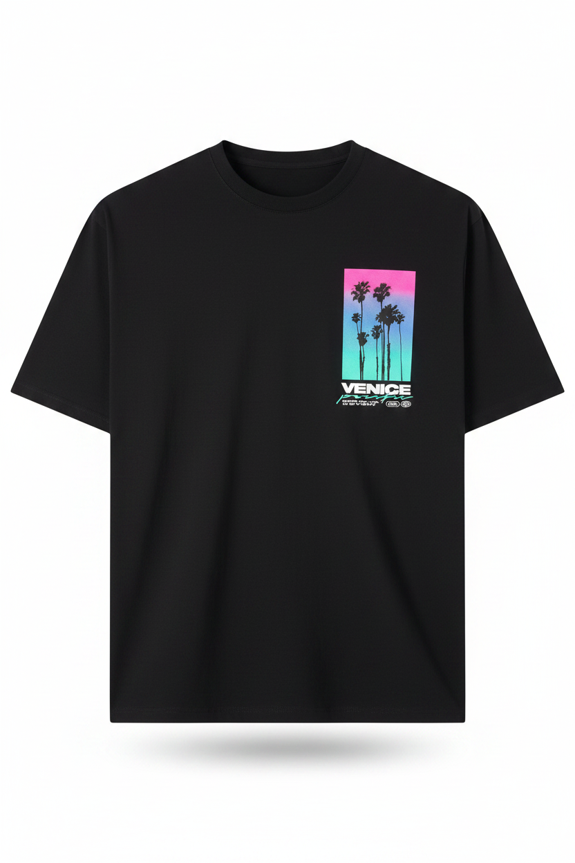 T-Shirt Noir Miami Cali Venice Pacific Palm District Devant