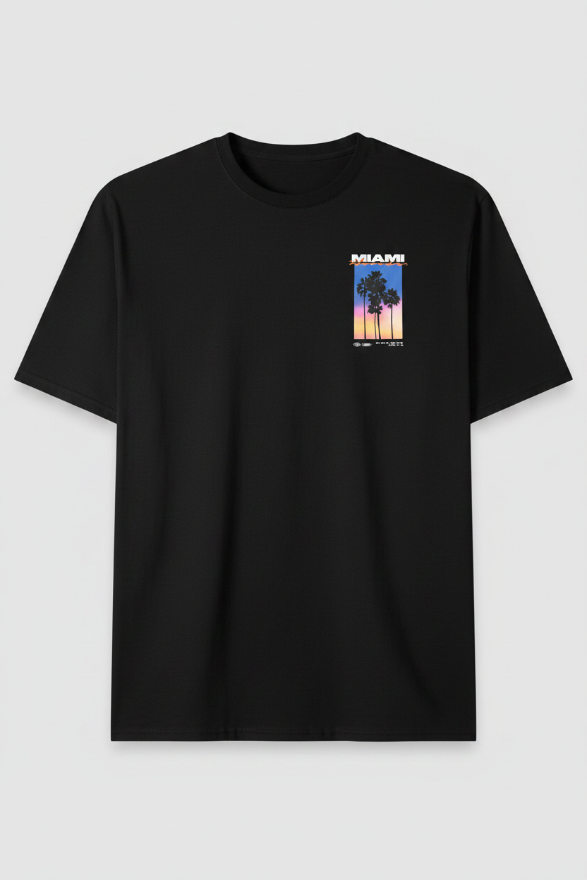 T-Shirt Noir Miami Palm District Devant