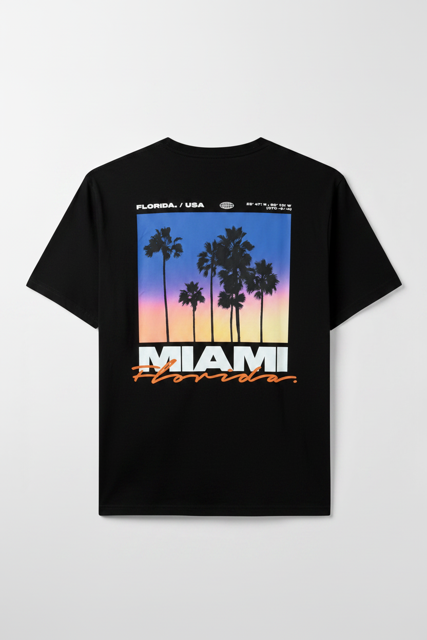 T-Shirt Noir Miami Palm District Dos