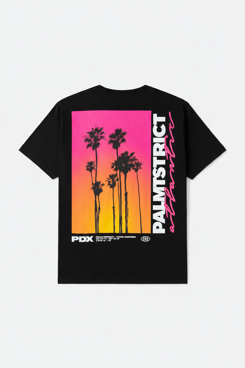 T-Shirt Noir Premium Dos Homme Femme | Palm District Atlantic Miami