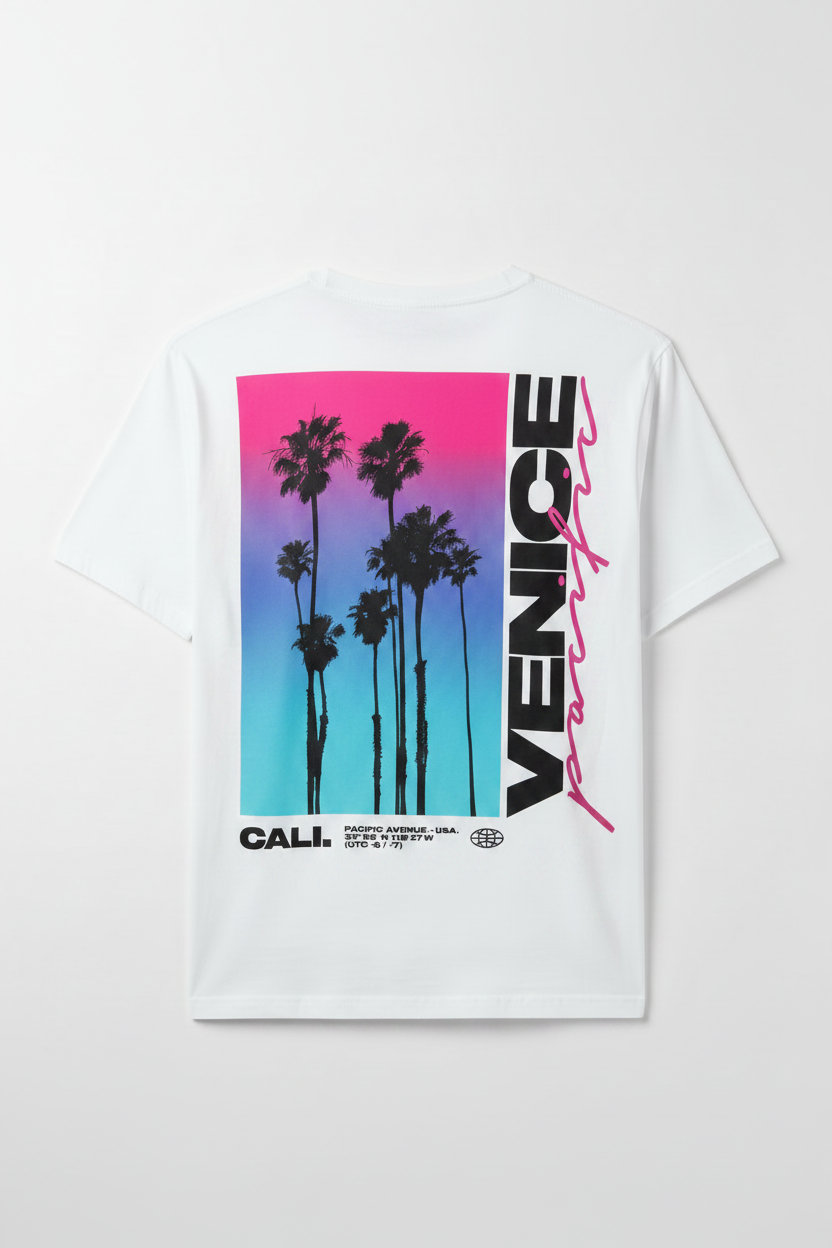 T-Shirt Blanc Miami Cali Venice Pacific Palm District Dos