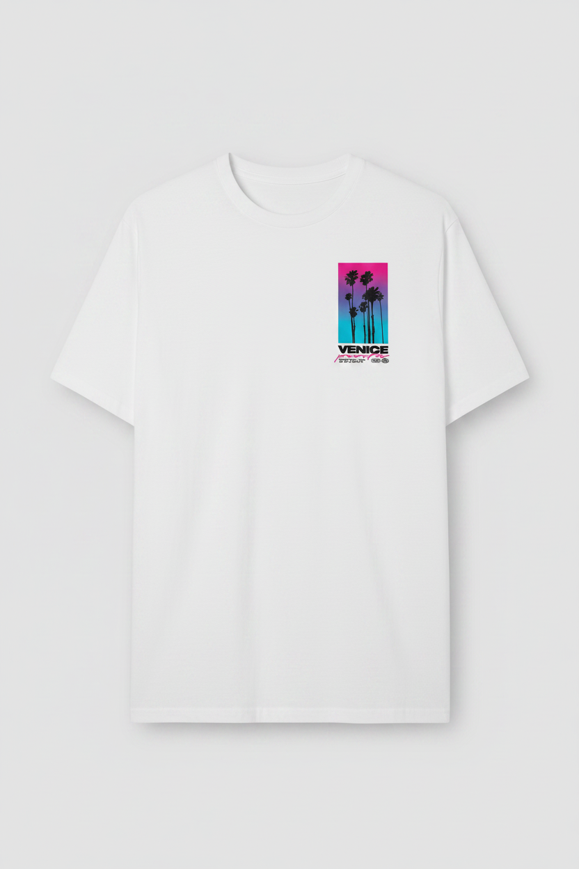 T-Shirt Blanc Miami Cali Venice Pacific Palm District Devant