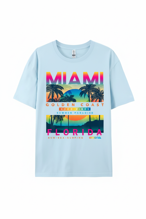 Miami Golden Coast Florida — T-Shirt Bleu Ciel | Palm District