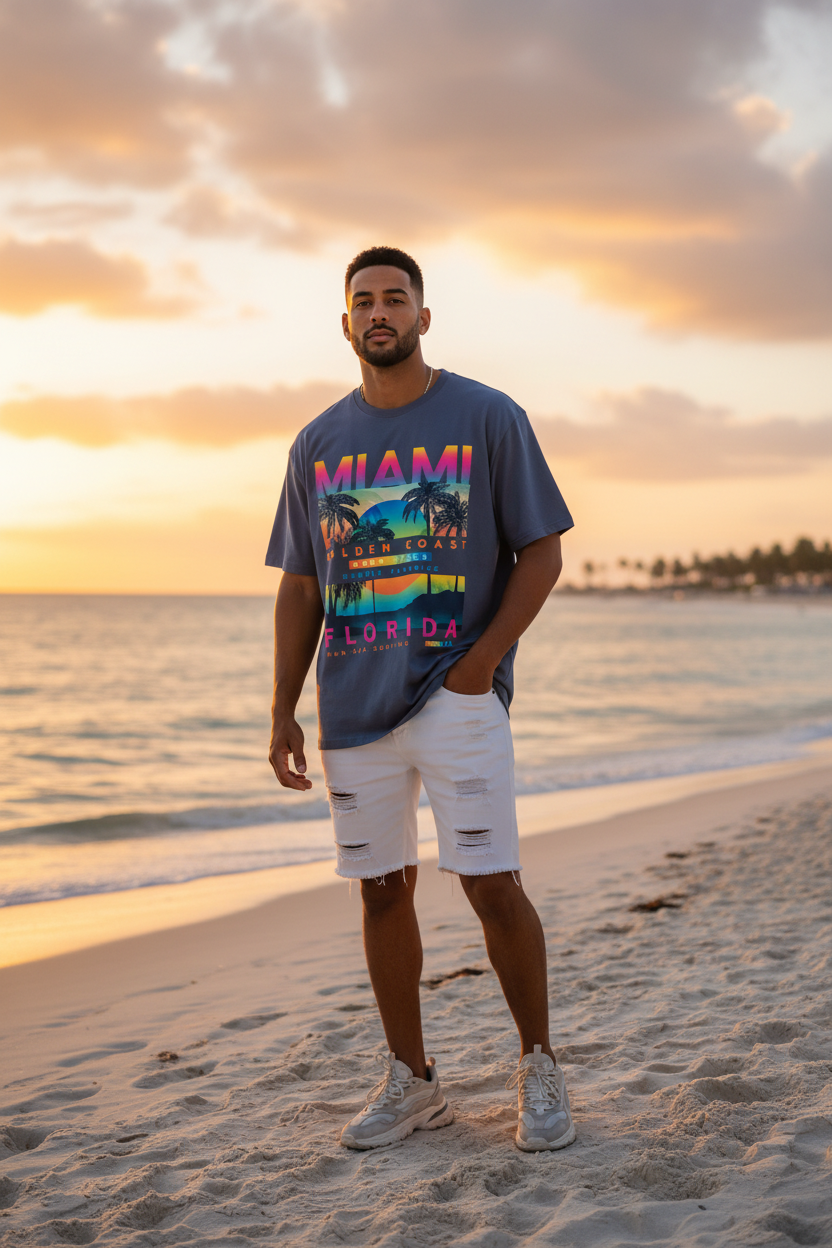 Miami Golden Coast Florida — T-Shirt Bleu Marine | Palm District
