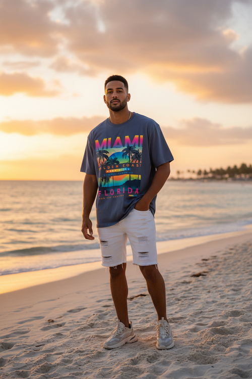 Miami Golden Coast Florida — T-Shirt Bleu Marine | Palm District
