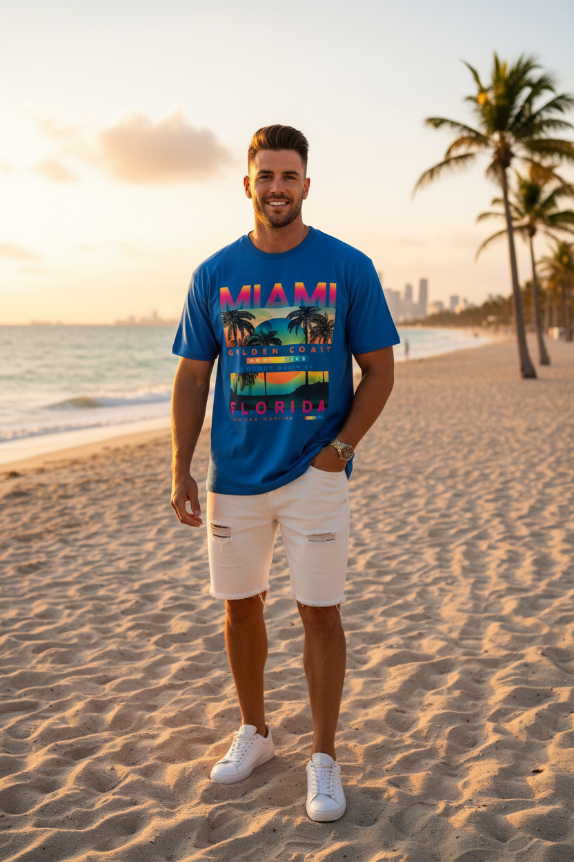 Miami Golden Coast Florida — T-Shirt Bleu | Palm District
