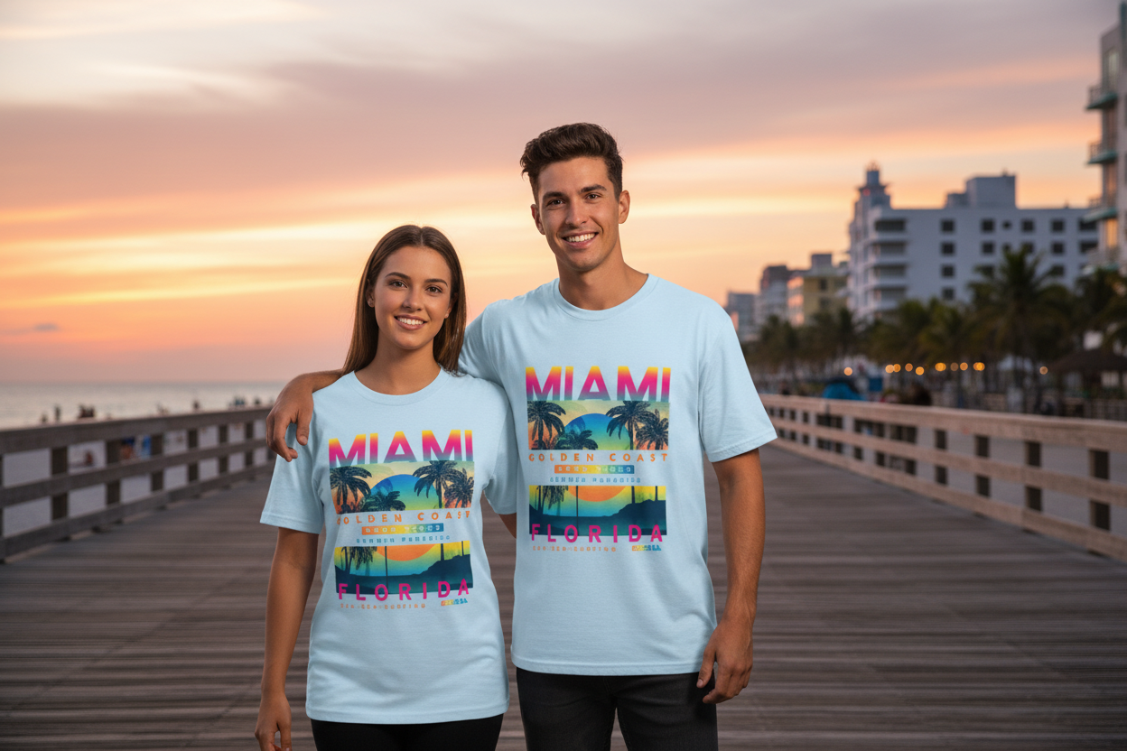 Miami Golden Coast Florida — T-Shirt Bleu Ciel | Palm District
