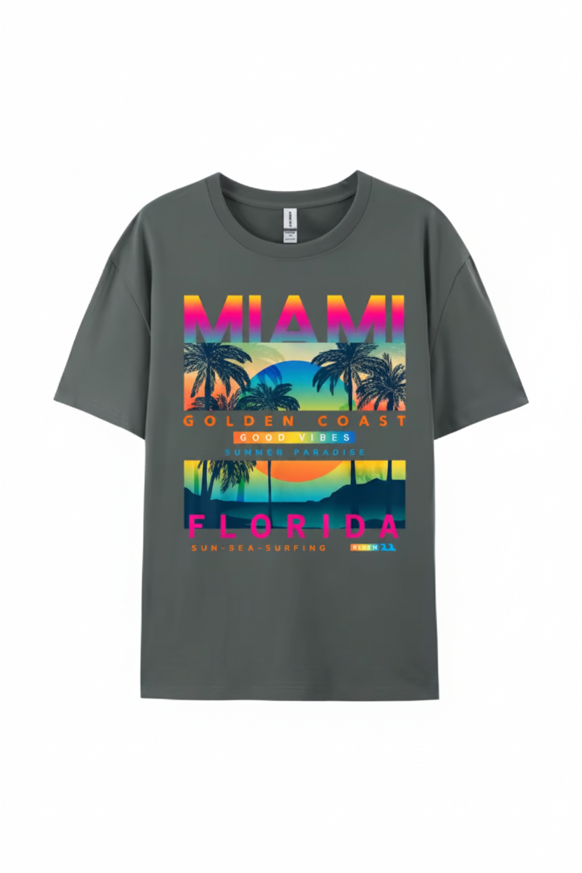 Miami Golden Coast Florida — T-Shirt Gris Foncé | Palm District