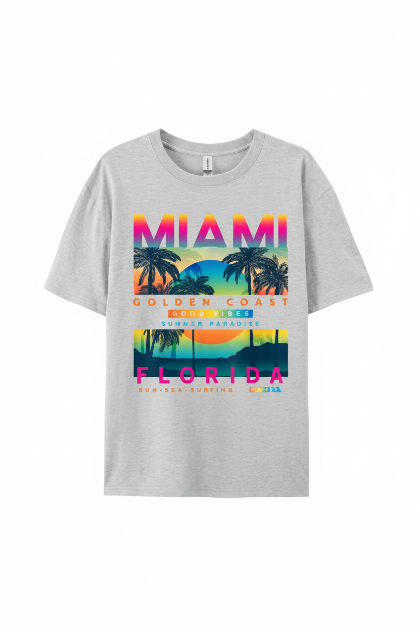 Miami Golden Coast Florida — T-Shirt Gris | Palm District