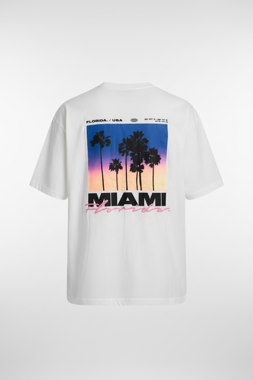 Miami T-Shirt Florida Blanc Premium Streetwear Dos | Palm District
