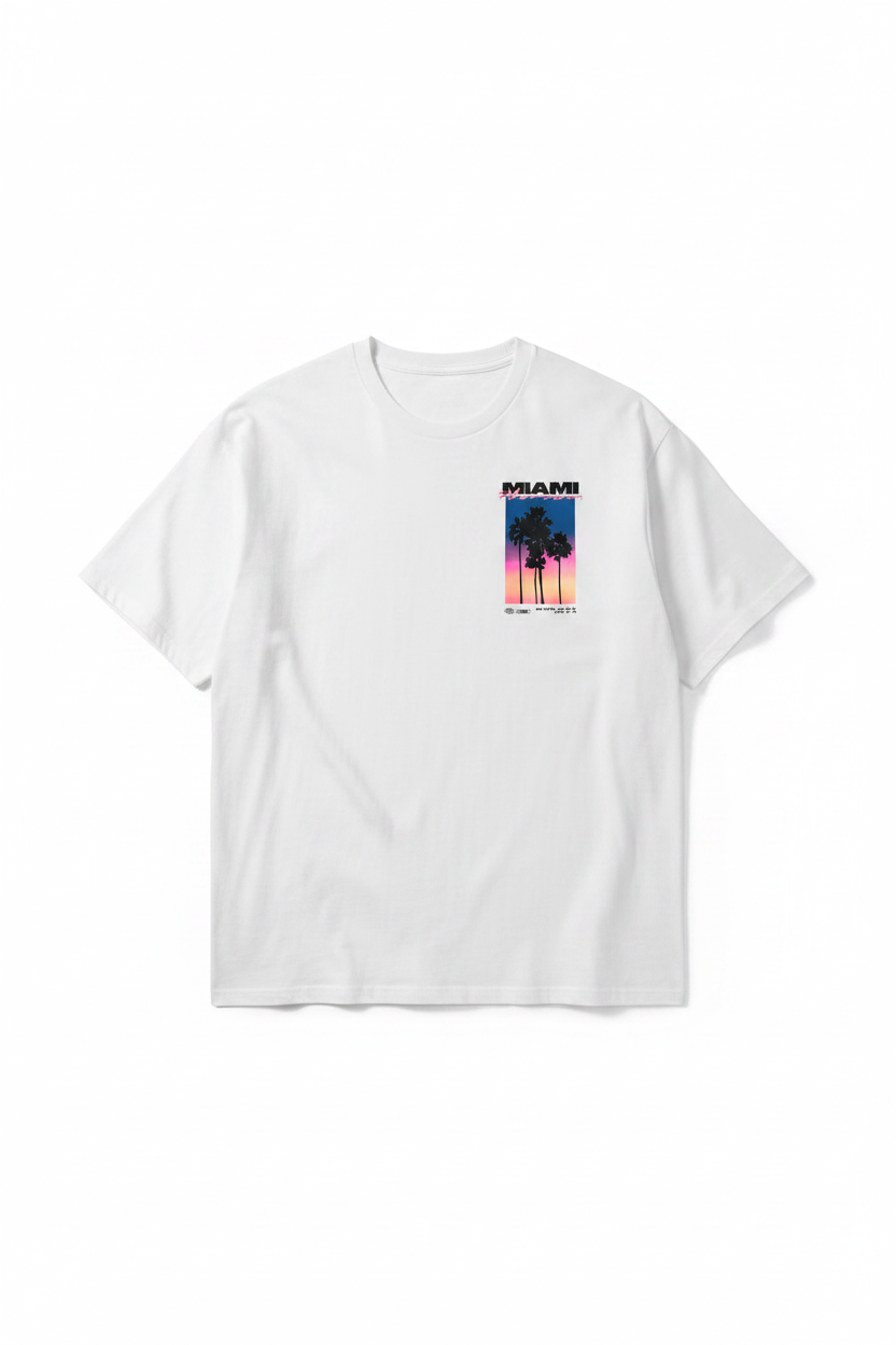 Miami T-Shirt Florida Blanc Premium Streetwear Devant | Palm District