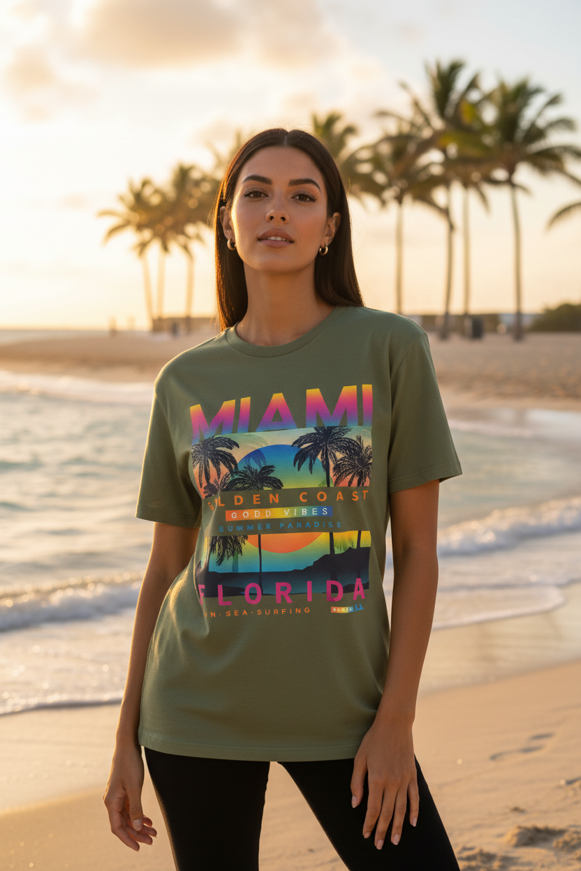 Miami Golden Coast Florida — T-Shirt Vert Armée | Palm District
