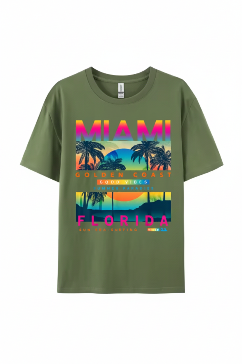 Miami Golden Coast Florida — T-Shirt Vert Armée | Palm District